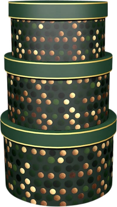 Dekoratief | Set 3 dozen rond m/strik 'Dotty Chique', 21x21x13cm | A245667