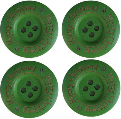 Houten Knoop - Button - Wood - Merry Christmas - 35mm - Groen - 4 stuks