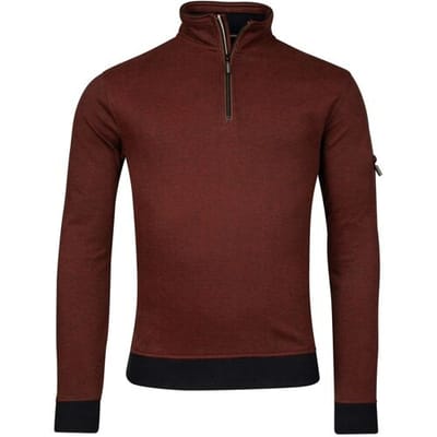 Baileys Trui Sweatshirt Half Zip Yarn Dyed Jacquard Doubleface Interlock Deep Orange / male