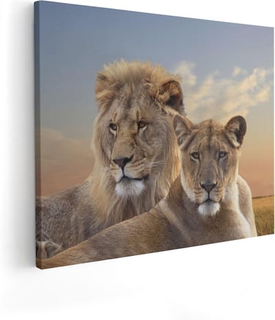 Artaza Canvas Schilderij Leeuw - 100x80 cm - Groot - Wanddecoratie Leeuw En Leeuwin - Muurdecoratie Dieren - Schilderijen Op Canvas