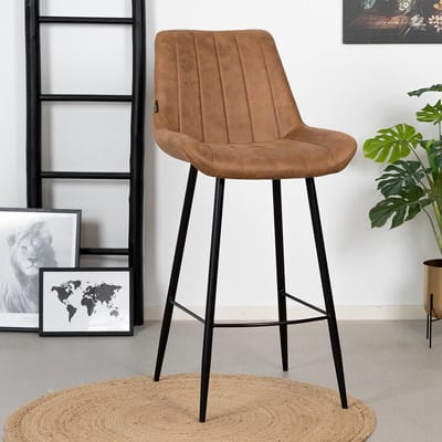 Bronx71® Industriële barkruk Brooke cognac 74 cm - Barkrukken set van 4 - barstoel