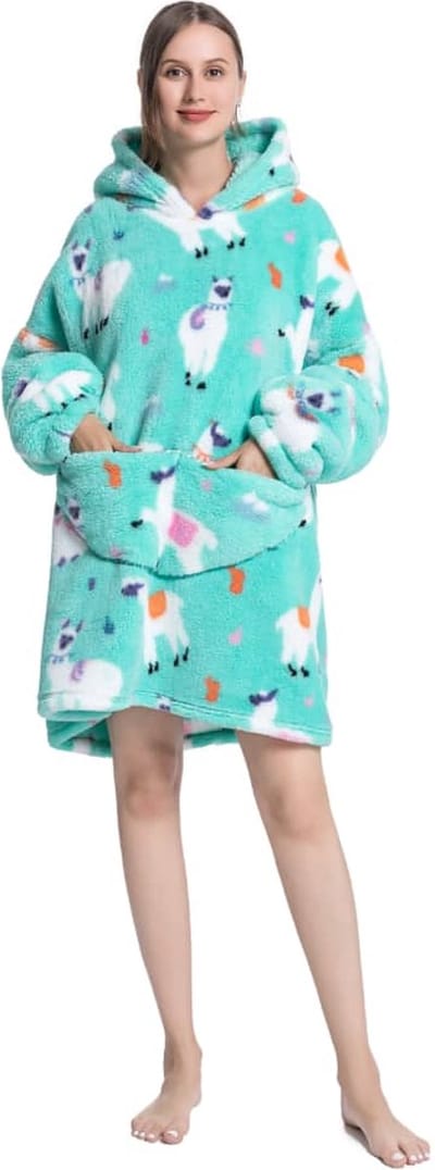 Badrock Hoodie deken - Alpaca fleece deken met mouwen en capuchon – fleece hoodie – fleece kleed met capuchon en mouwen – Draagbare deken - maat XS t/m XL – TV plaid met mouwen - 90 cm - mint