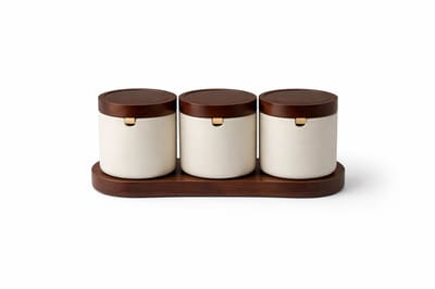 Terra Porseleinen Voorraadpotten Set met Houten Tray – 3-delig
