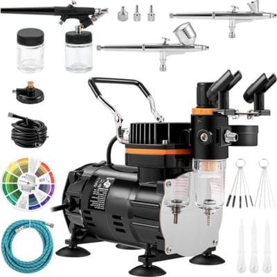 Airbrush Set - Complete Compressor - Elektrische Spuitpistool - 3 Spuitkits - 120W - Kleurenwiel