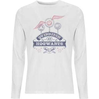 Harry Potter Quidditch At Hogwarts Men's Long Sleeve T-Shirt - White - L