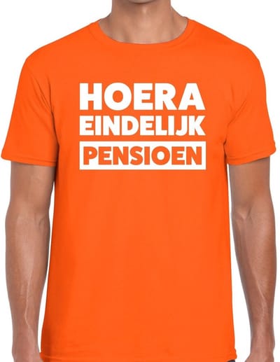 Bellatio Decorations Pensioen t-shirt - oranje - heren - Hoera eindelijk pensioen - VUT shirt S