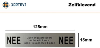 NEE NEE Sticker Brievenbus - Brievenbus sticker nee nee aluminium zwart - 125 mm x 25 mm x 0,5 mm.