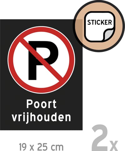 Pictogram/ stickers (2x) | "Poort vrijhouden" | 19 x 25 cm | Zwart | Garage | Sticker | Zelfklever | 2 stuks