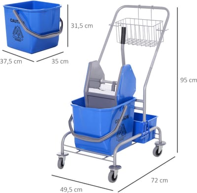 4goodz Schoonmaakwagen rolemmer met wringer op wielen 25 liter capaciteit