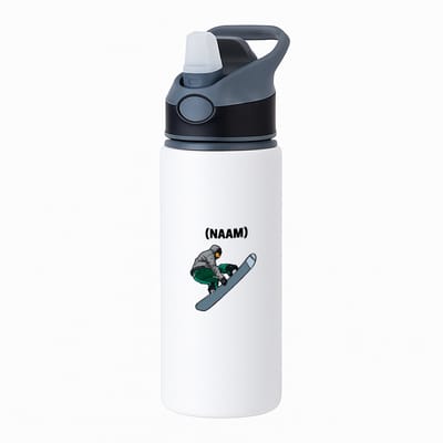 Hacebo® - Snowboard met eigen naam waterfles met rietje zwart - Snowboarden - Snowboarders - Wintersport - water fles - 650ML