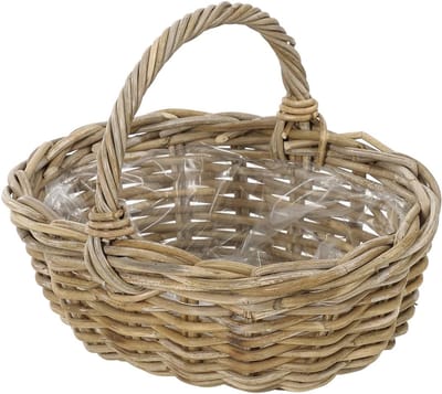 Famanu – Plantenmand rotanlook met handvat rechthoekig 36 x 28 x 14 cm voor binnen en buiten grijs bruin