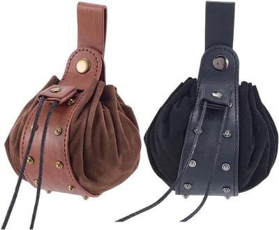 Middeleeuwse clutch van PU-leer met trekkoord, vintage riemtas voor Halloween, GN-kostuum en feesten, met klinknagels en in 2 kleuren.