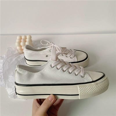 Canvas schoenen met dikke zool Dames Lente Platte zool Laag model Witte schoenen Student Hoogteverhogende Stoffen schoenen Boardschoenen 40