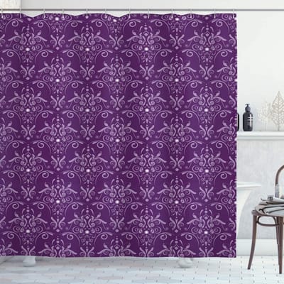 ABAKUHAUS aubergine douchegordijn – damastbladeren – 175x180 cm