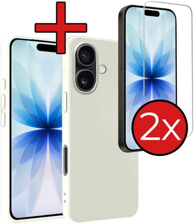 Hoesje - Met 2x Screenprotector - Geschikt voor Apple iPhone 17 - Sterk & Shockproof - Telefoon Hoes - Back Cover - Siliconen Case - Telefoonhoes - Wit