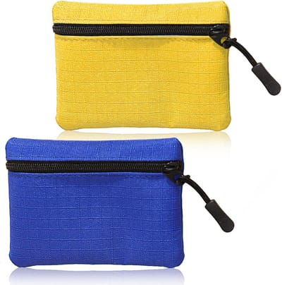 Set van 2 Oxford Stof Portemonnees voor Mannen en Vrouwen, Klein met Ritsvakjes in Geel en Blauw, Ideaal voor Dagelijks Gebruik en Reizen
