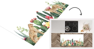 Keukenloper - Loper keuken - Luipaard - Planten - Waterverf - 120x60 cm - Keukenloper vinyl