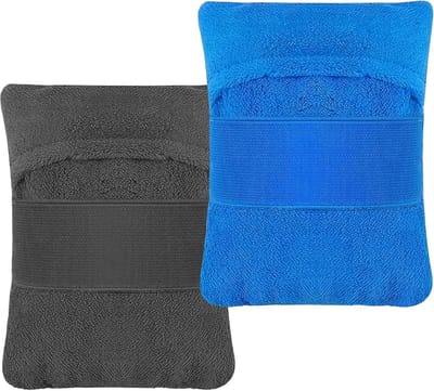 2 stucks - Zandverwijderaar-Zandzak-Vakantie-Strand-Reizen-Kamperen-Vierkant-Klein-Blauw-Grijs-Koraalvlies-12X9cm