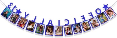 Fotobanner 13e verjaardag - blauw - verjaardagsdecoratie voor meisjes - feestelijke muurdecoratie - ShopVlot