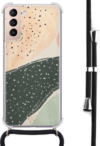 Hoesje met koord geschikt voor Samsung Galaxy S21 - Abstract peach - Inclusief koord - Crossbody beschermhoes - Transparant, Multi - Mooie Telefoonhoesjes