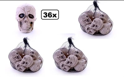 36x Doodshoofdjes in zak - skelethoofd - halloween griezel doods hoofd horror festival uitdeel thema feest party