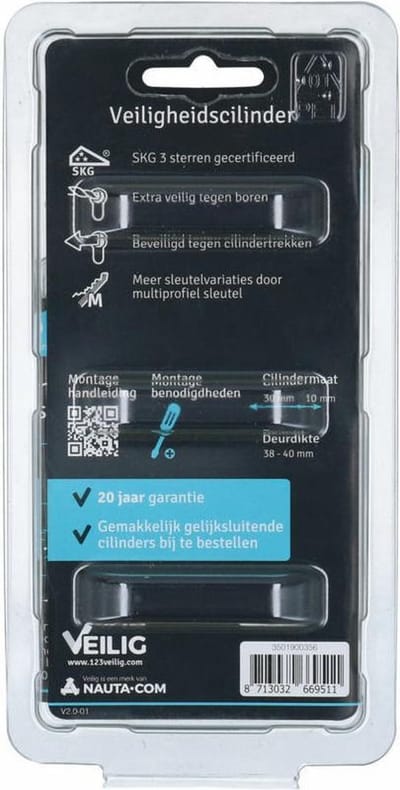 VEILIG veiligheidsprofielcilinder 30/10 SKG***  zwart