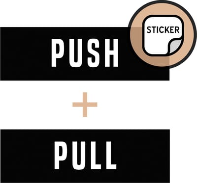 Deursticker set | "Push"/ "Pull" | 14 x 4 cm | Zwart | Engels | Zelfklever | Sticker | Duwen/ trekken | Deur openen | Stickers | 1 + 1 stuk