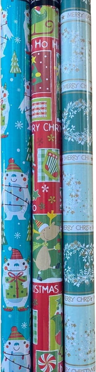 FESTIVE GIFTS Inpakpapier - Cadeaupapier - 200 x 70cm - 3 rollen - Kerst - Luxe - Luxe Cadeauverpakking - (ontwerp/kleur)