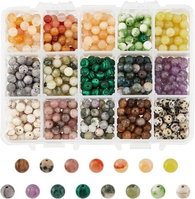 750pcs 6mm Natuurlijke Edelsteen Kralen in 15 Stijlen, Ronde Synthetische Kralen, Losse Natuurlijke Steen Spacer Kralen voor DIY Armbanden, Kettingen en Sieraden maken