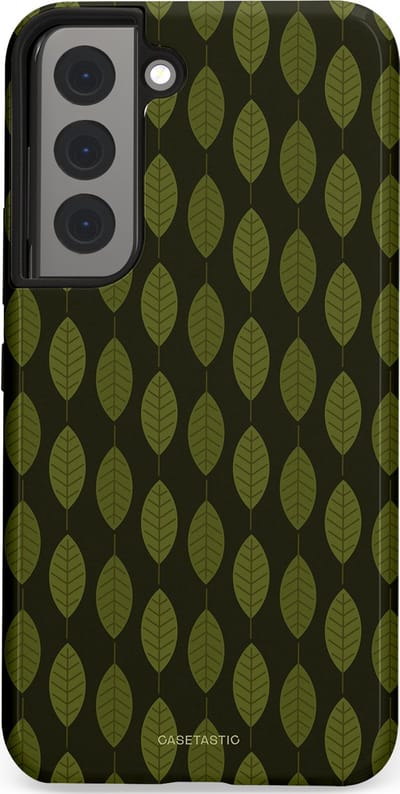 Casetastic hoesje geschikt voor Samsung Galaxy S22 - Dubbellaagse bescherming - Donkergroene Bladerendek - Fashion Case - Zwart Donkergroen