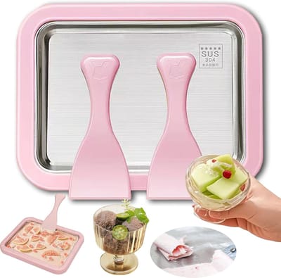 Rolled Ice Cream Maker - Zelf IJs Maken - Incl. 2 Spatels - Zonder Stroom - Teppanyaki - IJsmaker IJsmachine - IJsrolplaat - Roze