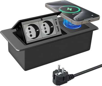 Inschuifbaar Inbouwstopcontact met USB-C, Draadloos Opladen en Dubbele Stekker