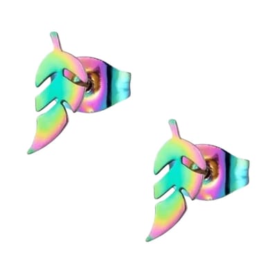 Aramat Jewels | Oorbellen | Bladvormige Oorbellen – RVS – 5x13 mm – Uniseks Regenboogkleur | | | |5mm | Staal | Kinderen, Volwassenen | Verkleurd niet
