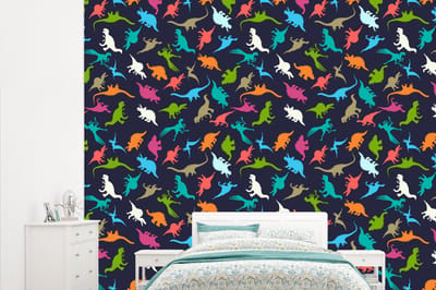 Behang - Fotobehang Patronen - Dino - Kleuren - Jongens - Kinderen - Kids - Kind - Breedte 315 cm x hoogte 260 cm