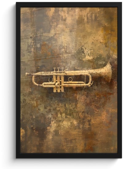 Poster in lijst - Fotolijst 40x60 cm - Posters - Trompet - Geel - Muzikaal - Posterlijst zwart - Decoratie - Wanddecoratie woonkamer - Muurdecoratie slaapkamer