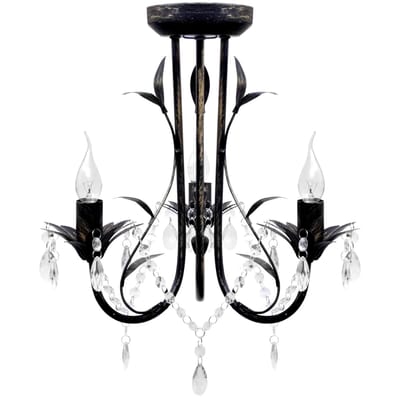 vidaXL - Kroonluchter - art - nouveau - metaal - kristallen - 3 - lampen - zwart