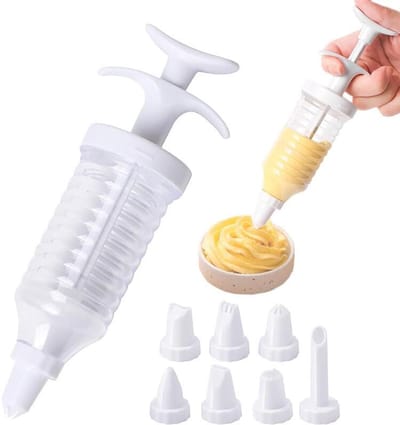8-delige set plastic spuitzakken - Spuitzak - Spuitmond voor koekjes - Spuitmondje - Bakbenodigdheden - Set voor het spuiten van glazuur op cupcakes -Taartversieringsset met 8 spuitmondjes - Set voor het vullen en versieren van cupcakes - Wit