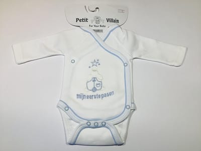 Petit Villain rompertje - Mijn eerste Pasen - creme/blauw - maat 56/62 (3-M)