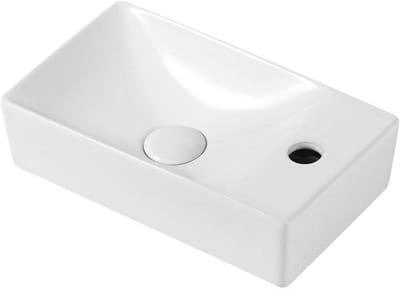 Kleine, rechthoekige wastafel van keramiek voor gastentoilet