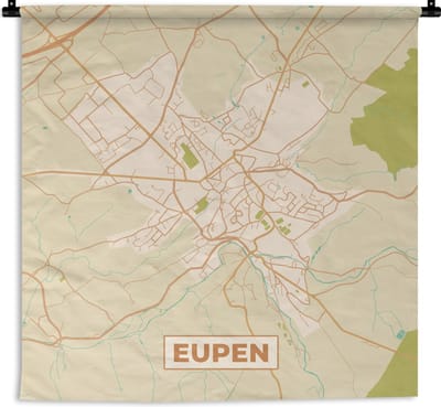 Wandkleed - Wanddoek - Stadskaart - Plattegrond - Vintage - Eupen - Kaart - België - 180x180 cm - Wandtapijt