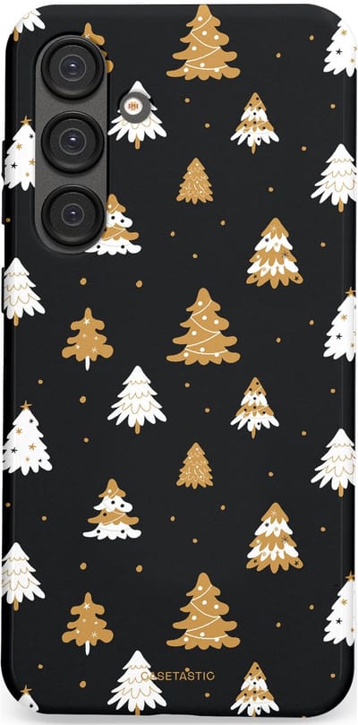 Casetastic hoesje geschikt voor Samsung Galaxy S25 Plus - Dubbellaagse bescherming - Happy Chistmas Kerstbomen - Fashion Case - Zwart