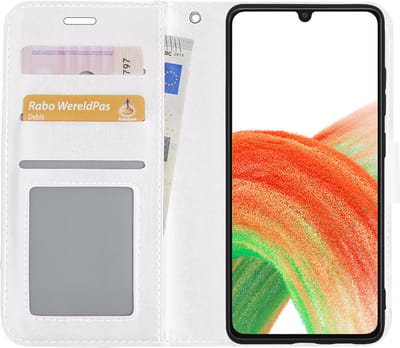 Hoesje Met Pasjeshouder - Geschikt voor Samsung Galaxy A33 - Luxe Bookcase Portemonee - Flip Case - Kunstleer Book Case - Flipcase - Book Cover - Walletcase - Portemonneehoes - Wit