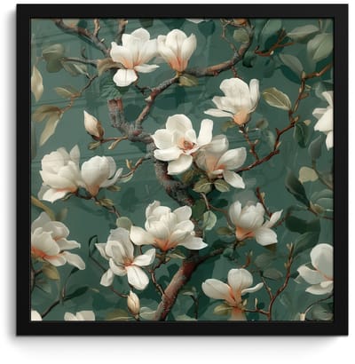 Poster in lijst - Fotolijst 40x40 cm - Posters - Bloemen - Takken - Wit - Klassiek - Posterlijst zwart - Decoratie - Wanddecoratie woonkamer - Muurdecoratie slaapkamer