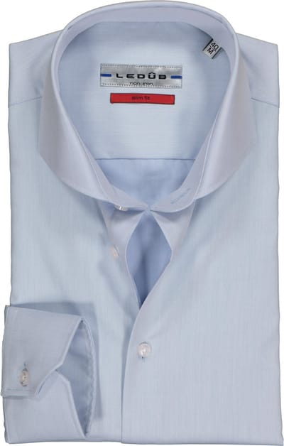 Ledub Slim Fit overhemd - blauw - Strijkvrij - Boordmaat: 36