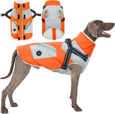 Warme Waterdichte Hondenjas met Geïntegreerd Harnas voor Grote Honden