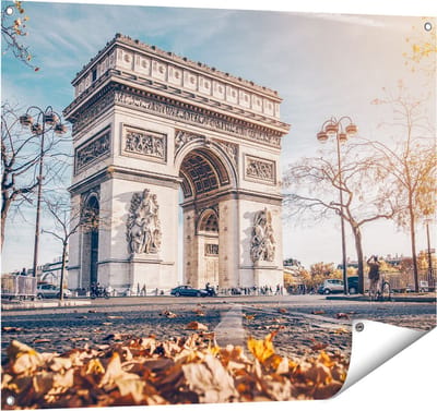 Gards Tuinposter Arc de Triomphe in Parijs tijdens de Herfst - 100x80 cm - Tuindoek - Tuindecoratie - Wanddecoratie buiten - Tuinschilderij