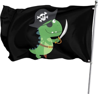 Decoratieve Vlag - Tuinbanner - Buiten Decoratie - Dubbelzijdig Patroon - 90 x 152 cm - Piraten Dinosaurus