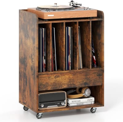 Platenspelermeubel - LP-kast - Platenspelerkast - Draaitafelstandaard - Platenspelerstandaard - Vintage Displayplank - Bruin