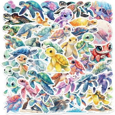 50 pièces Autocollants Tortue Dessin Animé Colorés Esthétique Téléphone Mur Scrapbook Moto Autocollant Dessin Animé Imperméable pour Enfants Jouets Cadeaux beige