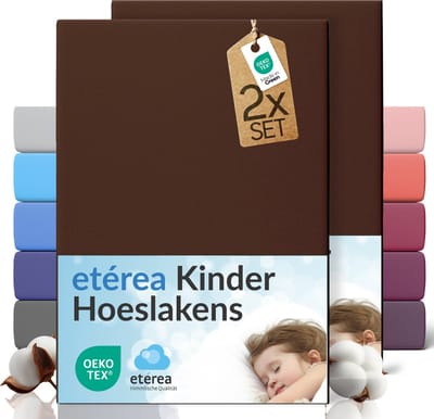 etérea Jersey hoeslaken kinderen 2-pack 80x160-80x180 cm (hoek 20 cm) 100% katoen - Donkerbruin